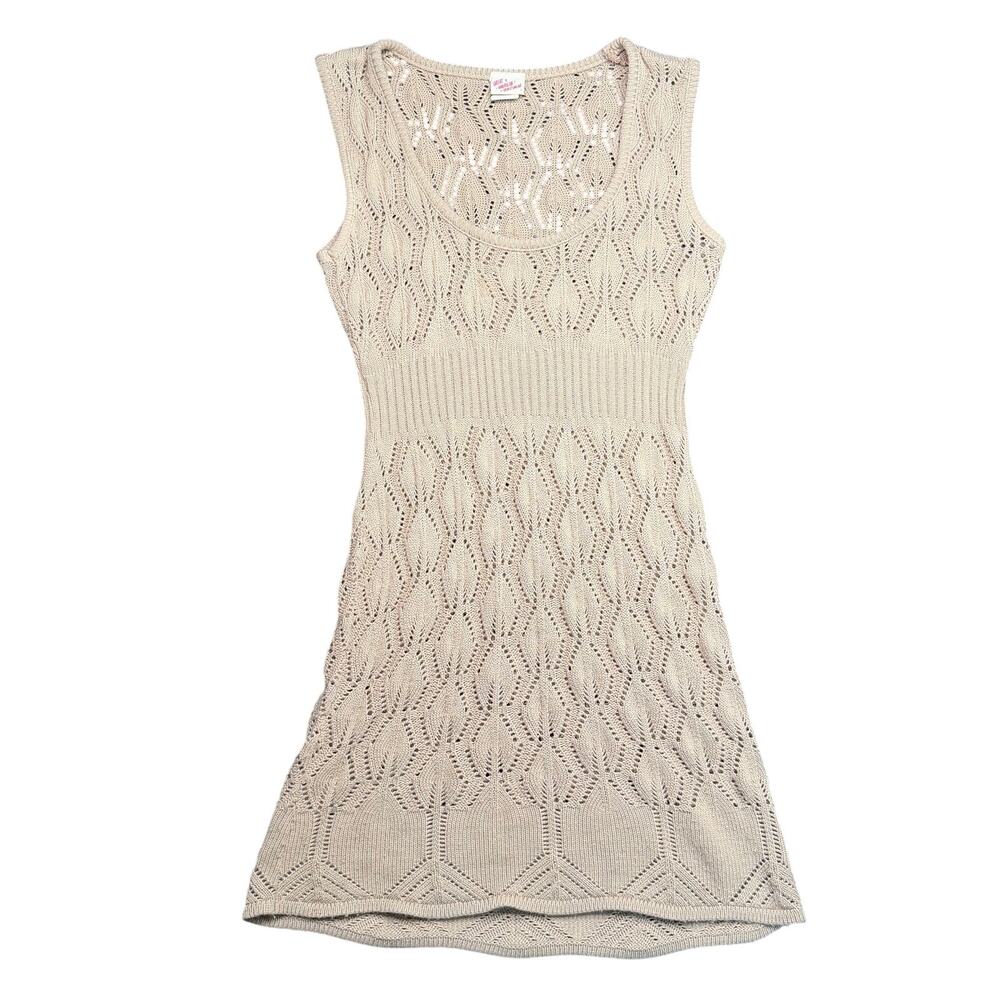Great American Sportswear Vintage Y2K Knit Open Crochet Micro Mini Dress Tank L